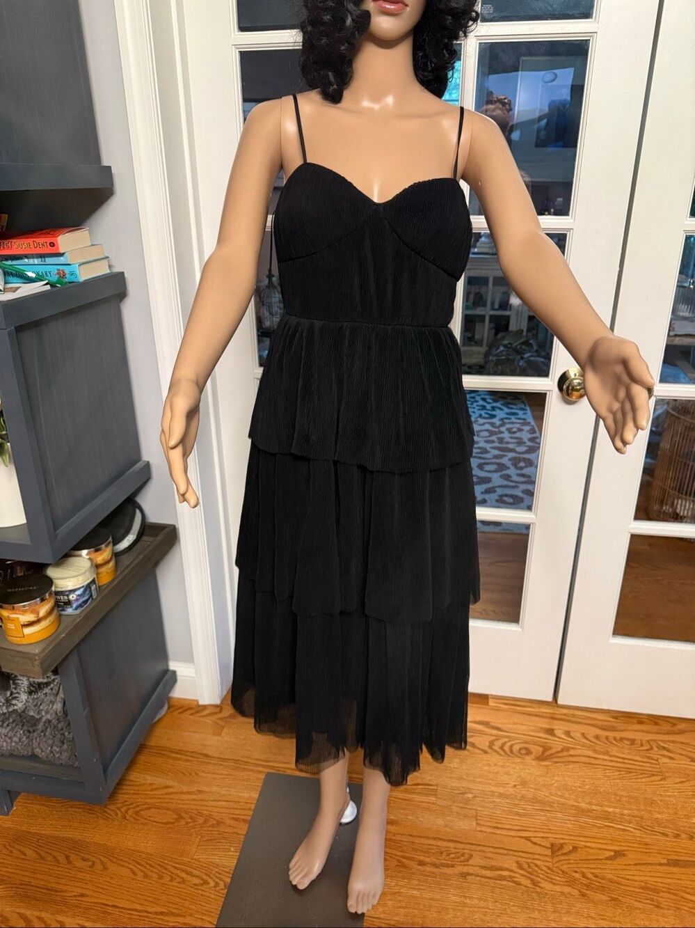 Endless Rose Black Accordion Pleat Sheer Tired Overlay Spaghetti Strap Stess Sz
